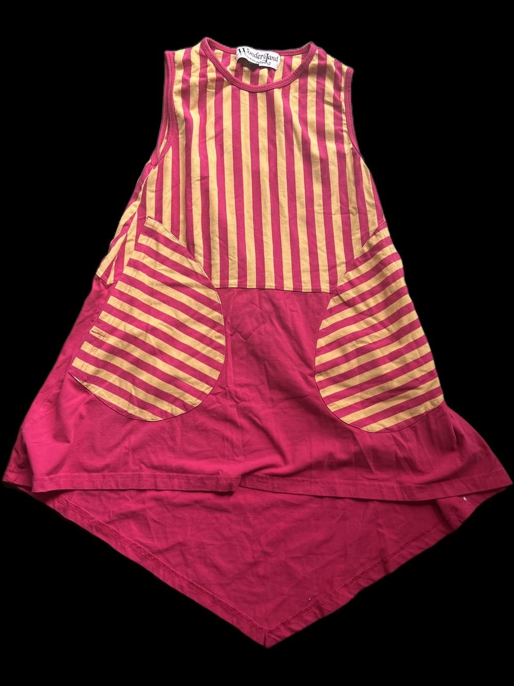 WONDERLAND Pink and Light Orange Striped Sleeveless Handkerchief Dress
